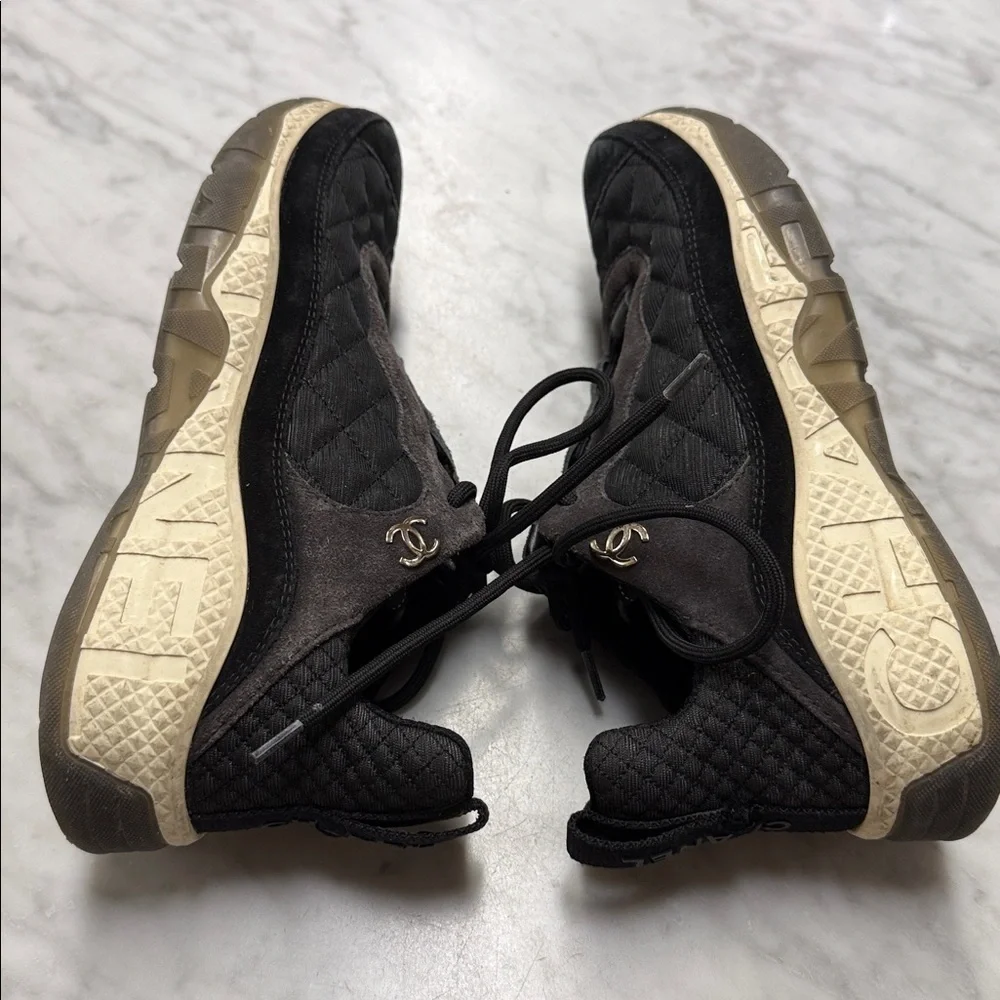 CHANEL Women's Black Lace UP Factory Distressed Sneaker Size 38